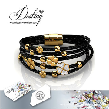 Destiny Jewellery Crystal From Swarovski Leather Clover Bracelets